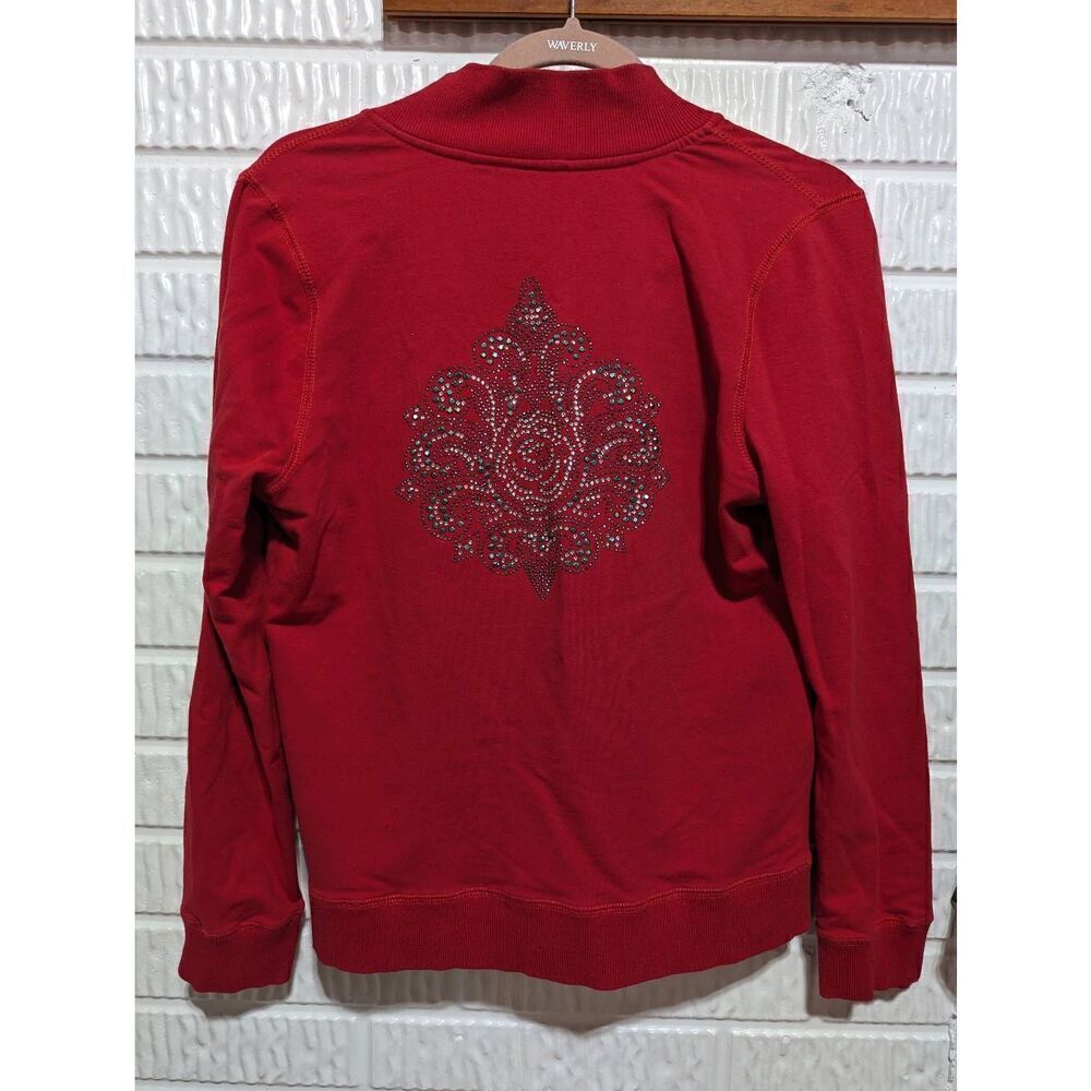 BCBGMaxazria Women's Red Cotton Zip Front Embellished Sweatshirt Jacket Large - Picture 6 of 8